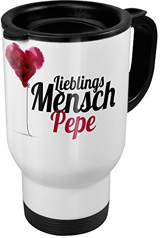 printplanet Thermobecher weiß mit Namen Pepe - Motiv Lieblingsmensch - Coffee to Go Becher, Thermo-Tasse