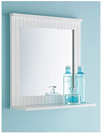 spot on dealz® Bathroom Wall Mounted Mirror with Cosmetics Shelf Hanging Wooden Frame Elegant Style Clean lines with Crisp White Finish Modern Traditional Decoration