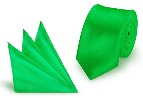 StickandShine Krawatte + Einstecktuch Grün slim aus Polyester einfarbig uni schmale 5 cm