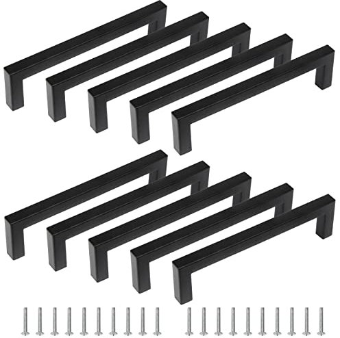Yorbay 10 Stück Möbelgriffe Edelstahl Schrankgriffe Griffe Schwarz Matt für küchenschränke 128mm Mehrweg (Rohr-Durchmesser:10 x 10 mm)