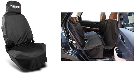 fixcape universal Autositzbezug Autositzauflage Sitzbezug Schonbezug Werkstatt-sitzschoner Sitzauflage Autositz-bezüge Auto Fahrersitz wasserdicht & Amazon Basics Auto-Rücksitzabdeckung für Hunde
