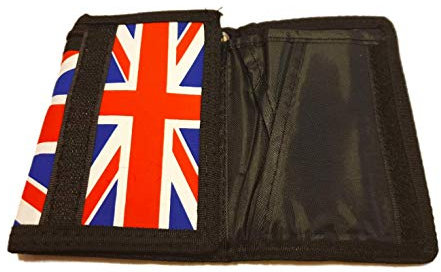HomeElabador Dreifach gefaltete Geldbörse für Herren, dreifach gefaltete Geldbörse mit Kettenclip, Union Jack, London-Thema, Herren-Geldbörse für Jungen, Geschenk, Souvenir, Schwarz , Einheitsgröße,