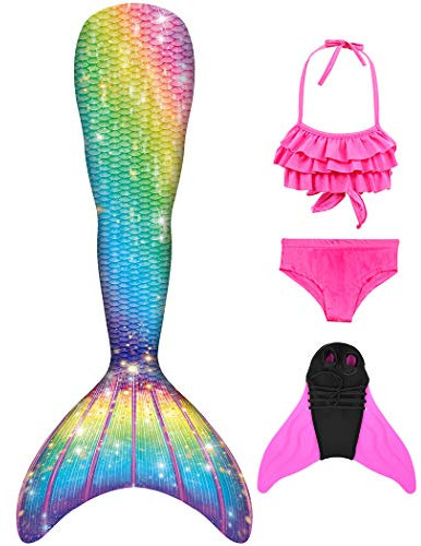 DNFUN Meerjungfrauenflosse Mädchen Cosplay Meerjungfrauenschwanz mit Bikini zum Schwimmen für Kinder mit Meerjungfrau Flosse und Mermaid Tail