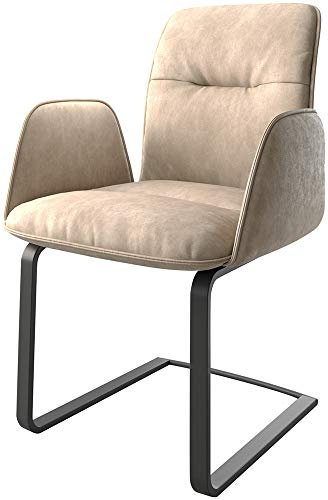 DELIFE Schwingstuhl Vinja-Flex Freischwinger flach Schwarz Mikrofaser Beige Vintage