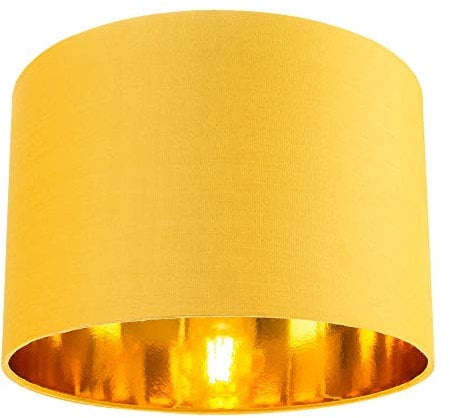Contemporary and Chic Ochre Cotton 12 Table or Pendant Circular Drum Lamp Shade with Shiny Gold Inner - 60watt Maximum by Happy Homewares