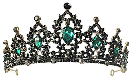 Minkissy Vintage Barock Krone Strass Prinzessin Krone Edelstein Krone Prinzessin Festzug Tiara Krone Kristall Haar Zubehör für Verlobung Hochzeitsfeier Grün