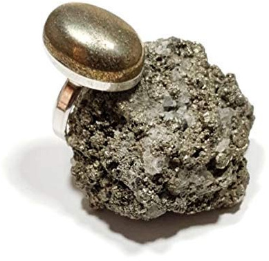 925 Silber Ring mit Pyrit (Naturstein) 18x13mm - Alle Größen von festen oder verstellbaren Ringen, von XS bis XXXL, für Männer für Frauen - Kostenlose Geschenkbox