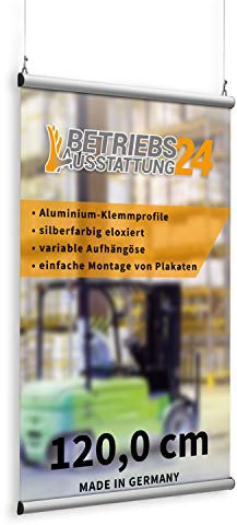 Betriebsausstattung24® Poster- und Plakatklemmschiene | Klemmleiste | Plakatleiste | Zur Aufhängung von Postern | Profilbreite: 2,5 cm | Aluminium (120,0 cm)