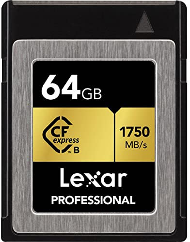 Lexar Tarjeta de Memoria Profesional de 64 GB CFexpress Tipo B, hasta 1750 MB/s de Lectura, grabación de vídeo 4K sin procesar, soporta PCIe 3.0 y NVMe (LCFX10-64GCRBNA)