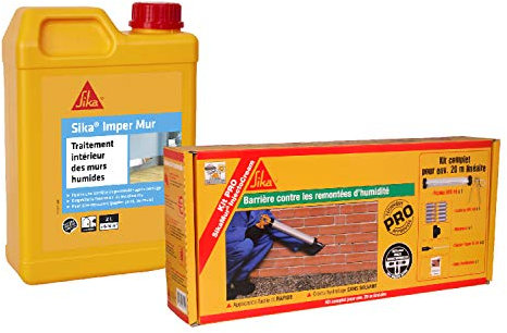 Kit anti-humidité : Sika Injectocream 100, traitement contre les remontées capillaires pour 20m linéaire + Sika Imper Mur, Résine pour traitement des murs humides - anti-salpêtre - anti-moisissures 2L