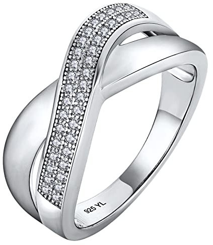YL Unendlichkeit Kreuz X Ring 925 Sterling Silber mit 5A Zirkonia für Damen(Größe 60)