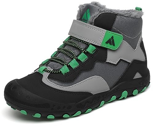 Mishansha Stivali Ragazzi Ragazze Stivaletti da Neve Caldo Impermeabile Outdoor Scarpe Bambino Casual Classico Nero, 32 EU