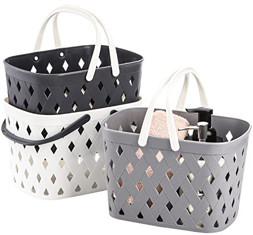 Hacaroa 3 Pack Portable Shower Caddy with Handles, Plastic Tote Storage Basket Toiletry Organizer Bin for Holding Soap, Shampoo, Cosmetics, Bathroom, College Dorm, Kitchen, Camp, Gym, 3 Colors