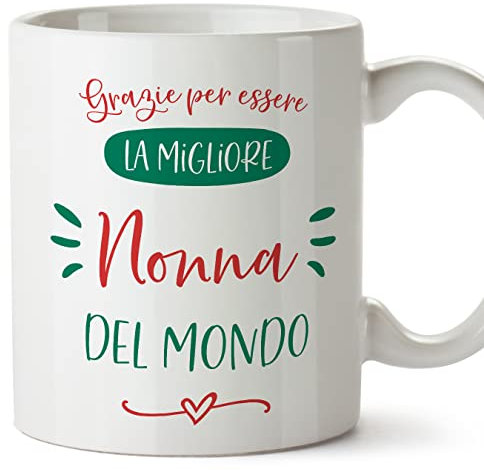 Mugffins Tazza in ceramica per NONNA 350 ml - In italiano - Grazie migliore famiglia - Idea regalo per Festa della NONNA compleanno, anniversario, natale