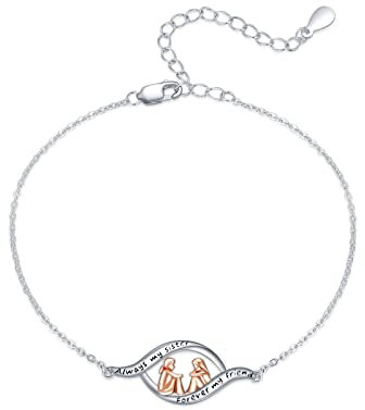 Waysles Schwester Armband 925 Sterling Silber Verstellbares 2 Mädchen Freundschaft Armband mit Gravur Always My Sister Forever My Friend Bester Freunde Armband Schmuck Geschenk für Damen Kinder