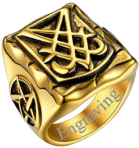 FaithHeart Punk Pentagramm Siegelring von Luzifer Fingerring Personalisierter Siegelring Jungen Partnerring Freundschaftsring für Valentinstag Weihnachten