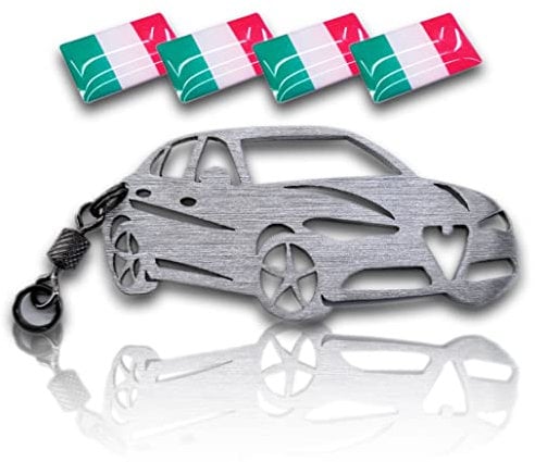 FORTILLO Handgefertigter Schlüsselanhänger und Italien-Flaggenaufkleber, kompatibel mit Alfa Romeo Giulia (Edelstahl), edelstahl