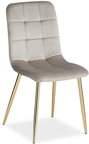 Homestyle4u 2218, Sessel Samt Wohnzimmer Stuhl Esszimmer Küchenstuhl Polstersessel Polsterstuhl Beige Creme Gold