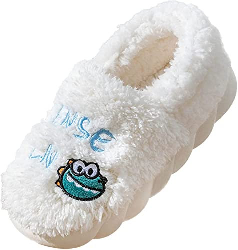 Pantoufles pour femmes automne hiver mode confortable dessin animé dinosaure couleur unie semelle plateforme antidérapante chaux toboggan femmes, Blanc., 36 EU Large