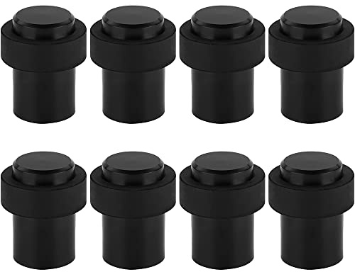 8 X Tope de Puerta para Pared o Suelo Negro Acero Inoxidable con Goma - Altura 45 mm