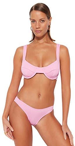 Trendyol Top Bikini da Donna in Maglia con Ferretto Costumi da Bagno, Rosa, 0
