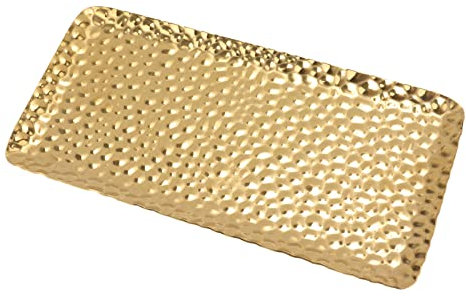 Gold Trinket Serving Tray,Stainless Steel Towel Storage Dish Plate 7.7×3.7inch Hammered Rectangular Vanity Tray for Coffee Table for Living Room Bedroom Kitchen Bathroom