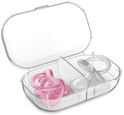 Nuvita 7052 ORTHOSOFT LIGHT - Set di 2 succhietti in 100% silicone con tettarella ortodontica 0m+ e custodia auto-sterilizzante - Rosa/Trasparente
