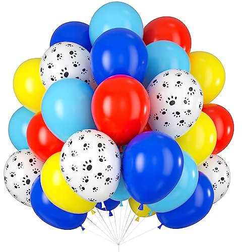 Red Yellow Blue Balloons Puppy Paw Balloon 60pcs 12inch Latex Helium Balloon Dog Paw Print Royal Light Blue Red Yellow Balloons for Kids Birthday Party Decorations