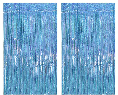 Drucilla 2Piezas Cortinas Metálicas, 1m x 2m Cortina Lámina Franjas con Flecos, Cortina de Metálica para Decorar una Fiestas de Cumpleaños, Decoracion Bodas, Telón de Fondo Fotos, Azul Cielo