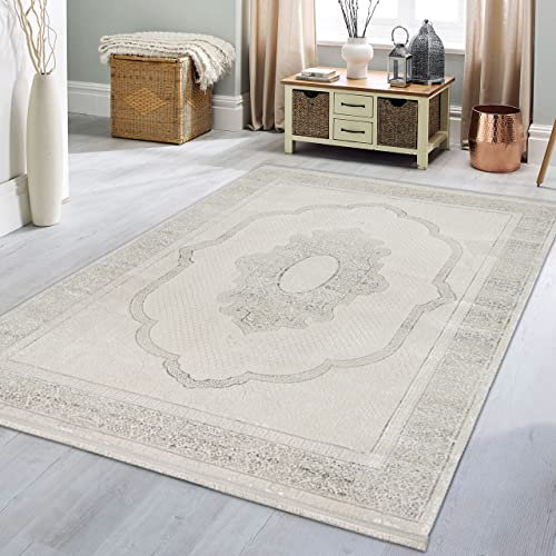 Teppich-Traum Wohnzimmer-Teppich Modern Klassischer Allergiker-freundlich Dezent Orientalisches Design - Creme grau, 160 x 230 cm