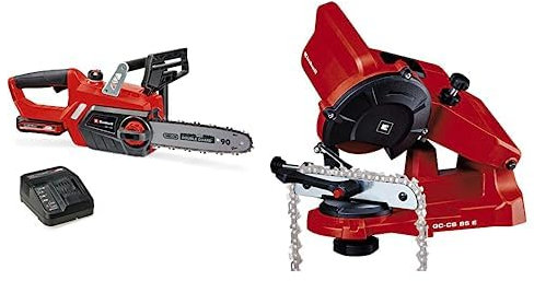 Einhell Motosierra a batería GE-LC 18/25 Li Kit Power X-Change (18V, velocidad de corte 4.3 m/s, longitud de corte 23 cm, cadena y espada Oregon, batería 3.0 Ah y cargador) + Afilador de cadenas