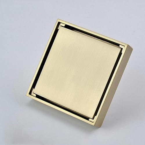 VOIV Badezimmer-Abfluss, quadratisch, unsichtbar, gebürstet, goldfarben, Abflussrost, Dusche, Messing, Abfluss, schwarz, Küche, Bodenablauf, Fliese