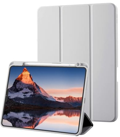 Schutzhülle kompatibel mit iPad PRO 11 2022/2021/2020 mit Stifthalter, unterstützt das Aufladen von Pencil 2. Generation, weicher Rückdeckel aus dünnem TPU, Auto Wach/Schlaf, Grau