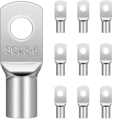 10 Pcs Cable Lugs M6, Hanibos SC25-6 Copper Tube Battery Cable Ends Lugs Battery Terminals Connectors Tinned Copper Crimp Lugs