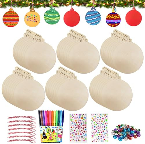 Basteln Weihnachten Kinder, 158 Stück Holz Weihnachtsbaumanhänger Bastelset, Weihnachten Weihnachts Holzanhänger, Holz Basteln Kinder Weihnachten mit Juteseil & Marker, DIY Weihnachtsbaum Deko Holz