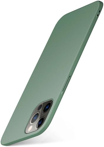 moex Alpha Case für Apple iPhone 12/12 Pro Hülle Ultra Dünn, Schutzhülle mit erhöhtem Kameraschutz, Slim Cover Hardcase Backcover, Dünnste Handyhülle Minimalistisch, Matt Oliv