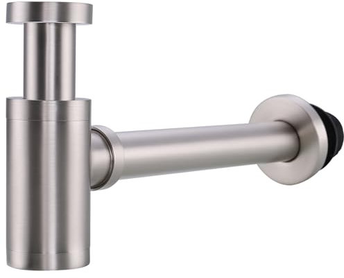 Bathroom Brass Contemporary Round Bottle P Trap 1-1/4, Lavatory Adjustable Basin Sink Waste Drain P-Trap Kit, General US Standard, Brushed Nickel SW-83888BN.