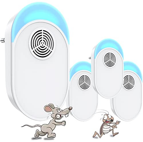 Anti Moustique Ultrason Prise, Ultrason Souris Mouche 4 Paquets, Appareil Repulsif Souris Efficace pour Repousser Les Rats, Les araignées, Les moustiques, Les Souris, Les cafards Bla