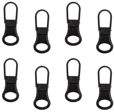 8 St Ersatz Reißverschlussschieber, Reißverschlussschieber Abnehmbare Reißverschlusslasche Griff Reparaturfixierer Reißverschlusskopf für Kleidung Rucksäcke Jacken Hosen Gepäck (Schwarz)