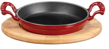 LAVA Gusseisen Rundpfanne Gusseisen massiv Doppelgriff Buche Servierholz Ø(Ø)20cm Rot