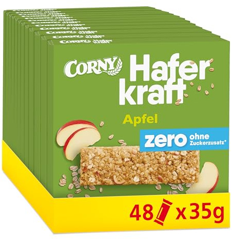 Haferriegel Corny Haferkraft Zero Apfel | Vegan | 121 kcal | 48 x 35 g | Vollkornhafer | Ohne Zuckerzusatz | Bewusste Snackmomente | Frühstück, Büro & Pausen | Ideal für Sport, Wandern & unterwegs