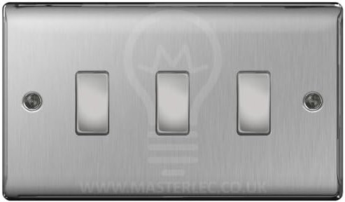 BG Brushed Steel 3 Gang Light Switch in Double Plate Format Custom Switch