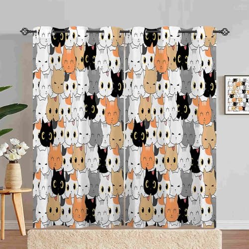 ANHOPE Nette Cartoon Tier Katze Kopf Gardinen Blickdichte Thermo Vorhänge mit Ösen Kinder Jungen Mädchen Vorhang Blackout Curtain Wohnzimmer Schlafzimmer Verdunklungsvorhänge 2er Set H 210 x B 132 cm