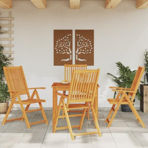 Keyroto Gartenmöbel Set Holz 4+1-4 Hochlehner Stühle klappbar mit Tisch Wetterfest Akazie Garten Sitzgruppe Garten Terrassenmöbel-Set Sitzgarnitur Garten-Essgruppe 85 x 85 x 74 cm