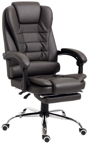 HOMCOM Sedia da Ufficio Ergonomica Presidenziale in Pelle PU, Caffè | Poltrona Ufficio, Sedia Ergonomica con Poggiapiedi Estraibile, Girevole, Schienale Alto Reclinabile 145°, Altezza Regolabile