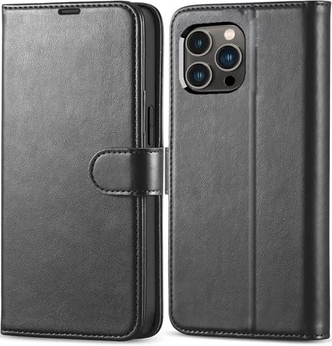 KP TECHNOLOGY Case for iPhone 16 Pro Max, Leather Case Book Flip Leather Wallet Cover with Card Slots for iPhone 16 Pro Max (BLACK)