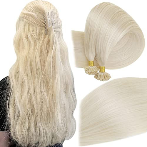 Easyouth Bondings Extensions Echthaar Platinblond Bonding Hair Extensions Platin Keratin U Tips Echthaar Extensions 45cm 50g/50Stück #60