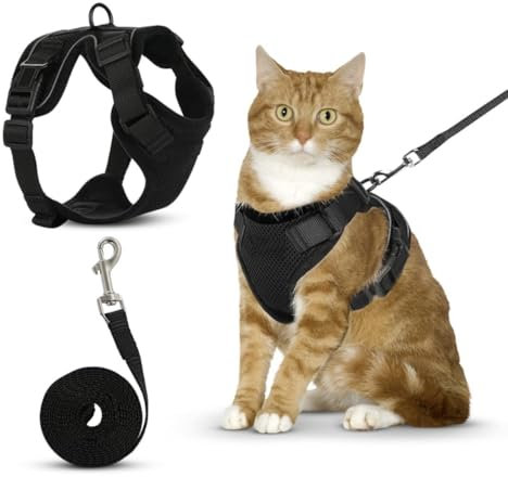Katzengeschirr mit Leine Schwarz Softgeschirr für Katze Brustgeschirr Cat Harness Katzengarnitur