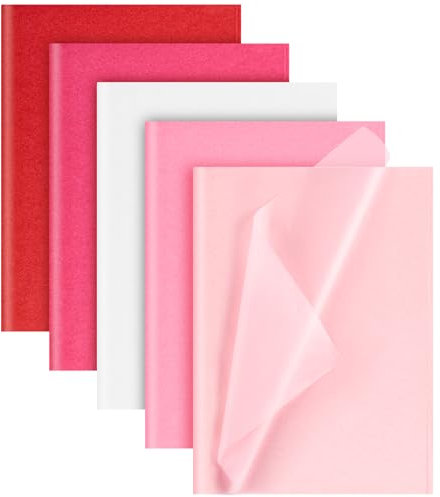 NEBURORA Lot de 120 feuilles de papier de soie rouge, rose et blanc 35 x 50 cm pour emballage cadeau de Saint-Valentin, pour sacs cadeaux artisanaux, décoration de fête d'anniversaire de mariage