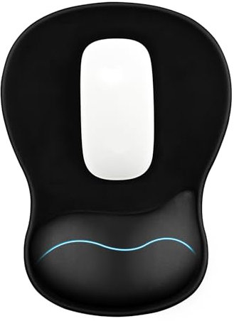 EooCoo Gel Mouse Mat with Wrist Support, Ergonomic Mouse Pad with Wrist Rest Support and Non-Slip Rubber Base, Durable, Washable, Matt Mousepad Desk Accessories for PC Laptop Computer Mice - Black